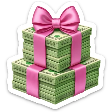 Stack of money tied with pink bow  sticker