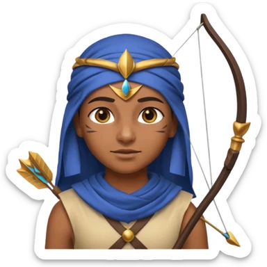 Emoji portrait of an Egyptian archer. Headcloth and arrow, focused expression. sticker