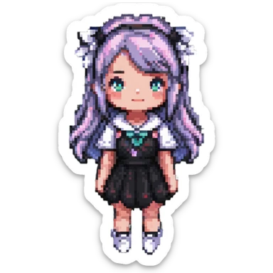 pink girly girl simple and cute in pixel art style sticker