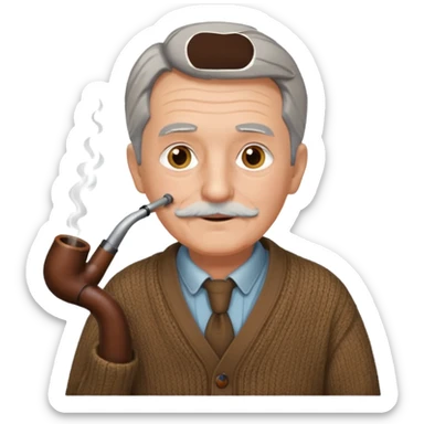 emoji of a gentleman in his 70s, with a pipe, gray hair, wearing a cardigan sticker