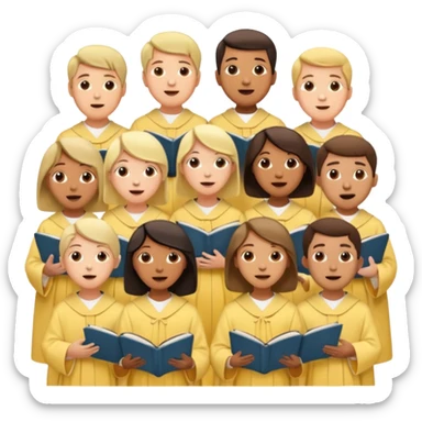 a choir singing together all in pastel yellow colored robes  sticker