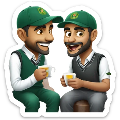 babar azam and virat kohli drinking tea and laughing sticker