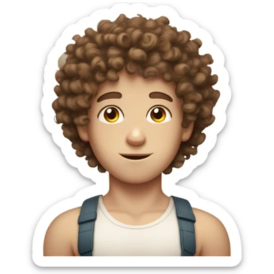Curly haired white skin boy with freckles and flushed cheeks and muscles and dreamy eyes eyes and hair are brown  sticker