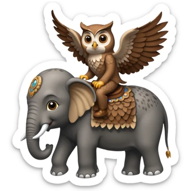 An owl riding an elephant sticker