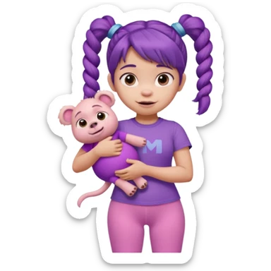 Boo from Monsters Inc, holding a stuffed animal, pigtails, pink t-shirt, purple leggings sticker