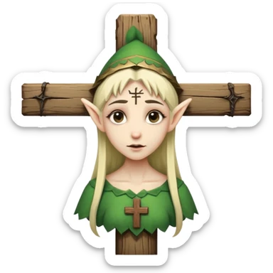 Elf getting crucified on cross sticker