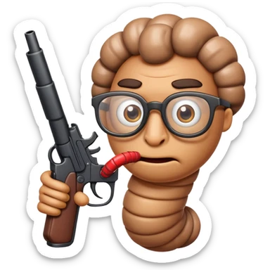 Worm with glasses holding gun looking mad sticker