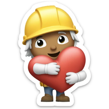 white bob the builder hugging a heart from the side sticker