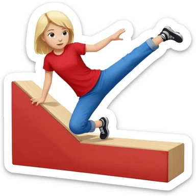 a very young blonde girl doing parkour (color blocks) at kids school sticker
