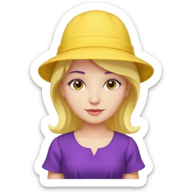 purple dress woman with yellow hat sticker