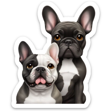 gray french bulldog alongside a dark brindle French bulldog, best friends sticker
