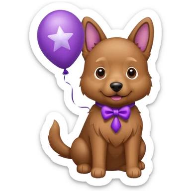 Dog hold purple star shape balloon sticker