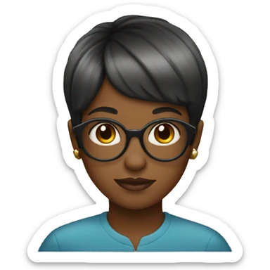 A black girl who wears glasses with a bowl haircut sticker