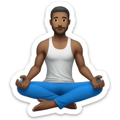 a male gamer instead of a computer head and blue clothes is sitting in a yoga pose sticker