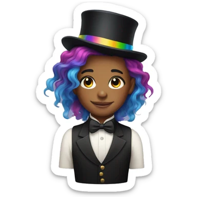 Nonbinary kid with rainbow hair and top hat  sticker