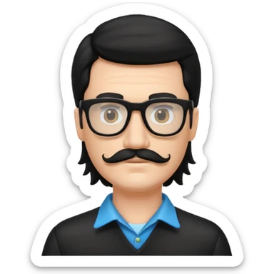 White man with black mullet and mustache wearing black glasses  sticker