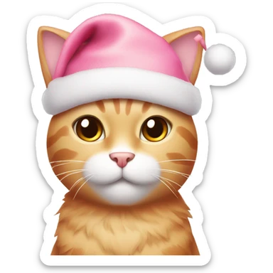 Cute pink cat with a Christmas hat sticker
