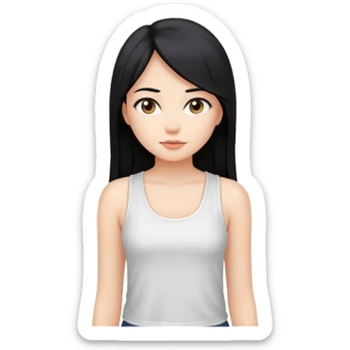 a pretty bratz fair girl with long straight black hair  with a white tank top sticker