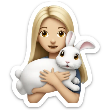 Dark blonde hair girl hugging a white rabbit sticker