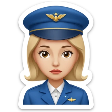 сгенерируй фото женщину с шапкой стюардессы и злая sticker
