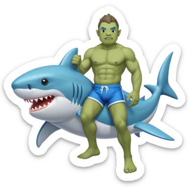 An orc male on an inflatable circle in the form of a shark sticker