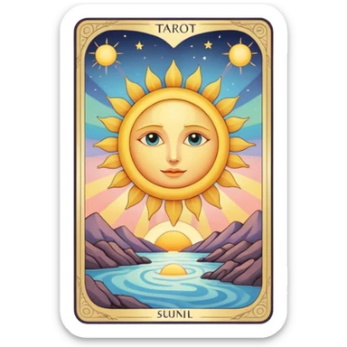 rectangular tarot card with pastel sun sticker