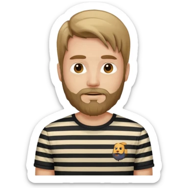 man with long hair and beard wearing vertical striped t-shirt sticker