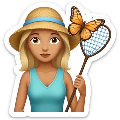 woman holding butterfly net sticker