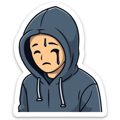 Sad man wearing a hoodie crying sticker