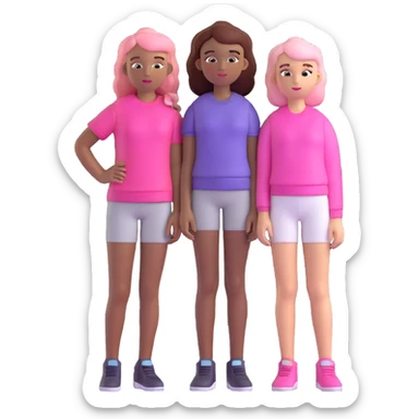 a black girl with dark brown hair next to a white girl with pink hair and a white girl with brown hair sticker