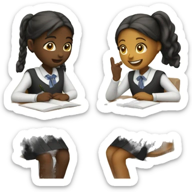 Two schoolgirl at the table are talkng sticker