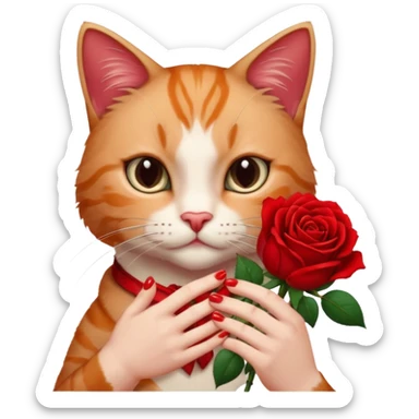 Flower 🌹in hand whiteout face in hand cat whitout  face person and Cat just hand sticker