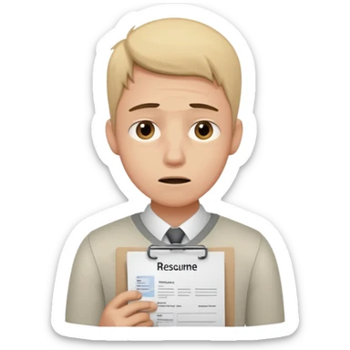 young man in despair applying for jobs with no successs - complete loss or absence of hope - holdng resume sticker