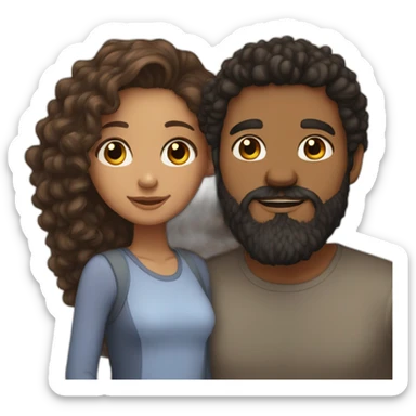 light brown skin girl with long curly brown hair and her boyfriend with black beard and light skin sticker