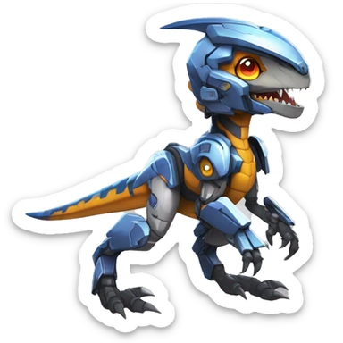 Colorful Edgy Chibi Greymon-Velociraptor-Genesect-Fakémon-Pokémon wearing a with a futuristic visor-helmet And Mecha-suit Full Body sticker
