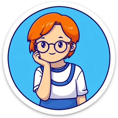 orangehaired shy nerd girl with round glasses sticker