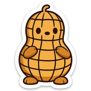 Change the peanut shell to a cartoon-style shell, keep the 3D peanut character cute and with no facial expression, maintain transparent background. The style should resemble a cartoon with clear, simple lines and vibrant colors for the shell, while preserving the 3D look of the peanut character. sticker
