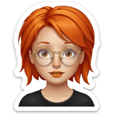 A girl with orange red hair glasses and gold nose ring sticker