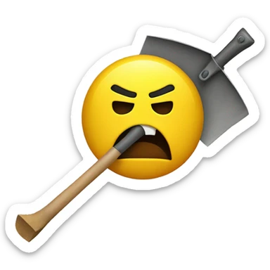 Yellow Circle with a Angry face holding a shovel sticker