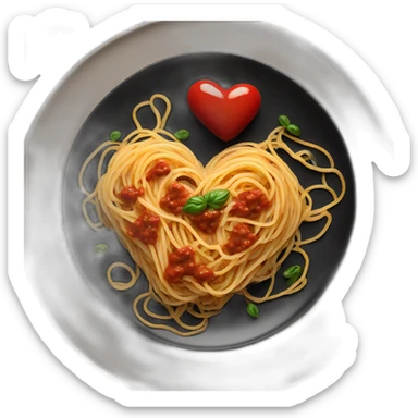 Heart shape spaghetti and sauce on black plate sticker