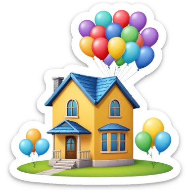 house with balloons on top sticker
