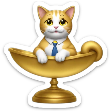 cat secretary sitting on top of the gold cloud sticker