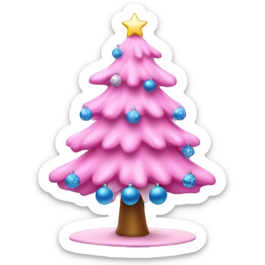 pink christmas tree with blue ornaments sticker