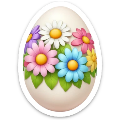 An egg decorated with colorful flowers, spring themed sticker
