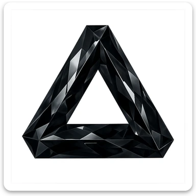 Penrose triangle, black crystal, faceted, geometric, sharp edges sticker
