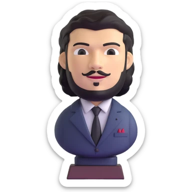 statuette of Che Guevara in a suit and tie, big head, confident smile sticker