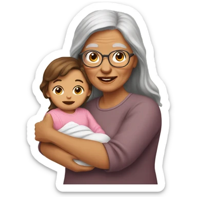 grandma with long brown hair; holding little baby girl  sticker