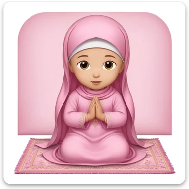 baby Muslim girl wearing pink dress on a light pink prayer rug sticker