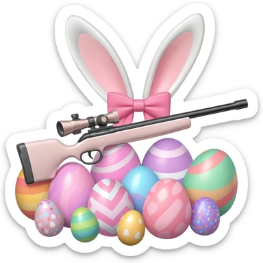 easter theme sniper rifle like with bunny ears and eggs and pink and a tie bow sticker