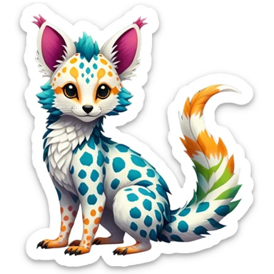 Feral Rare Fantasy vibrant tropical Vernid-Trico-species by LiLaiRa, random markings, tufted tail, tufted ears, full body sticker
